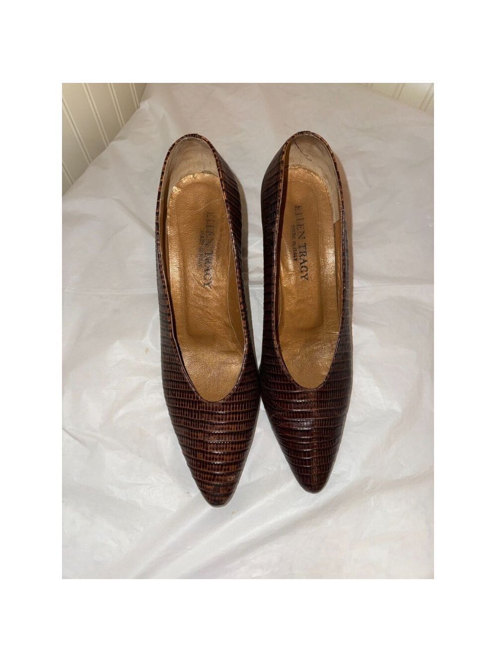 Ellen Tracy Made in Italy Leather Slip On Heels 7 brown - Picture 11 of 11